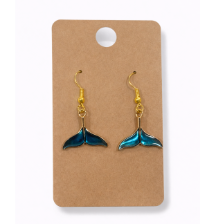 Teal Dolphin Tail Free Spirit Dangling Gold Color Earrings Supporting Awareness for Chronic Rare and Invisible Illnesses