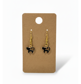 Black Cat Dangling Gold Color Earrings Supporting Awareness for Chronic Rare and Invisible Illnesses