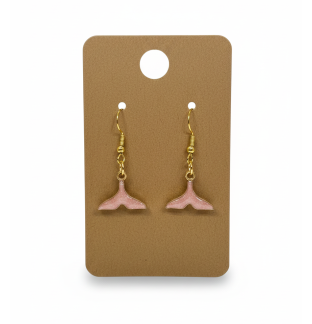 Pink Dolphin Tail Dangling Gold Color Earrings Supporting Awareness for Chronic Rare and Invisible Illnesses