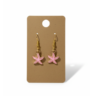 Pink Starfish Dangling Gold Color Earrings Supporting Awareness for Chronic Rare and Invisible Illnesses