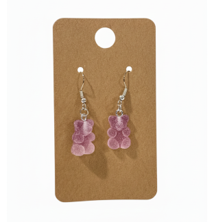 Frosted Gummy Bears Pink Purple Earrings Supporting Awareness for Chronic Rare and Invisible Illnesses