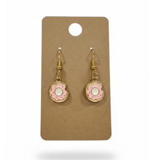 Pink Donut Gold Dangling Earrings Supporting Awareness for Chronic Rare and Invisible Illnesses