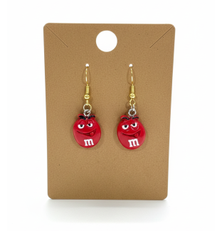 Red M Candy Dangling Earrings Supporting Awareness for Chronic Rare and Invisible Illnesses