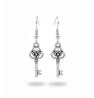 Silver Keys Dangling Earrings Supporting Awareness for Chronic Rare and Invisible Illnesses