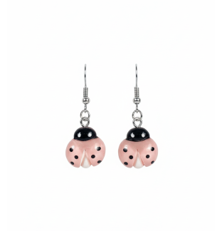 Pink Ladybug Dangling Earrings Supporting Awareness for Chronic Rare and Invisible Illnesses