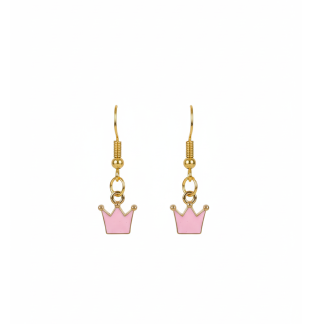Pink Crown Dangling Earrings Gold Supporting Awareness for Chronic Rare and Invisible Illnesses