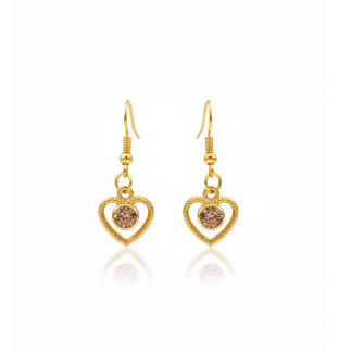 Handmade Brown Heart Gold Color Dangling Earrings Gold Supporting Awareness for Chronic Rare and Invisible Illnesses