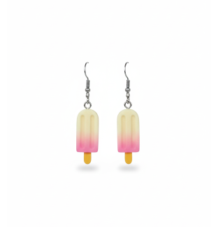 Handmade Cream Pink Popsicle Ice Cream Dangling Earrings Gold Supporting Awareness for Chronic Rare and Invisible Illnesses