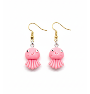 Handmade Pink Octopus Dangling Earrings Gold Supporting Awareness for Chronic Rare and Invisible Illnesses