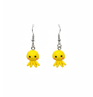 Handmade Pink Octopus Dangling Earrings Gold Supporting Awareness for Chronic Rare and Invisible Illnesses