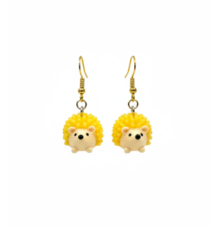 Handmade Adorable Yellow Porcupine Dangling Earrings Gold Supporting Awareness for Chronic Rare and Invisible Illnesses