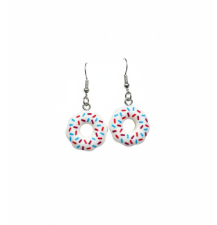 Handmade White Donut Dangling Earrings Gold Supporting Awareness for Chronic Rare and Invisible Illnesses