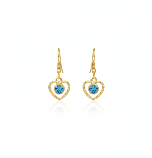 Handmade Gold Heart Blue Stone Dangling Earrings Gold Supporting Awareness for Chronic Rare and Invisible Illnesses
