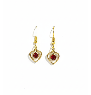 Handmade Gold Heart Red Stone Dangling Earrings Gold Supporting Awareness for Chronic Rare and Invisible Illnesses