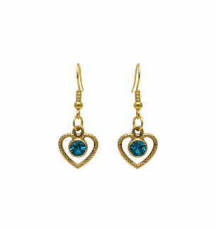 Handmade Gold Heart Teal Stone Dangling Earrings Gold Supporting Awareness for Chronic Rare and Invisible Illnesses
