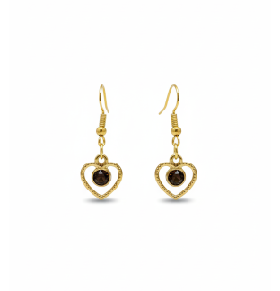 Handmade Gold Heart Brown Stone Dangling Earrings Gold Supporting Awareness for Chronic Rare and Invisible Illnesses