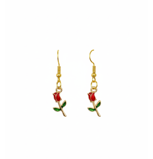 Handmade Red Rose Dangling Earrings Supporting Awareness for Chronic Rare and Invisible Illnesses