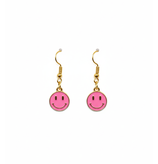 Handmade Pink Smiley Face Dangling Earrings Supporting Awareness for Chronic Rare and Invisible Illnesses