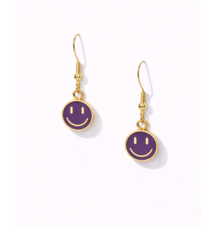 Handmade Purple Smiley Face Dangling Earrings Supporting Awareness for Chronic Rare and Invisible Illnesses