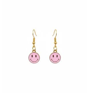 Handmade Light Pink Smiley Face Dangling Earrings Supporting Awareness for Chronic Rare and Invisible Illnesses