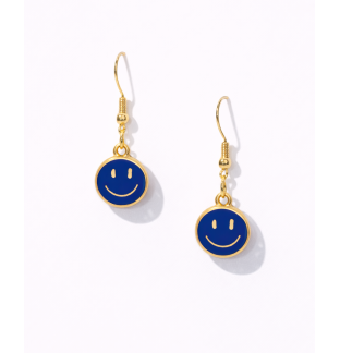 Handmade Blue Smiley Face Dangling Earrings Supporting Awareness for Chronic Rare and Invisible Illnesses