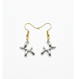 Handmade Silver Balloon Dog Dangling Earrings Supporting Awareness for Chronic Rare and Invisible Illnesses