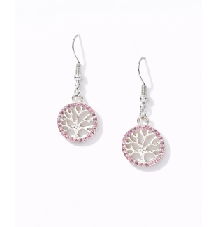Handmade Pink & White Stones Tree of Life Earrings Supporting Awareness for Chronic Rare and Invisible Illnesses