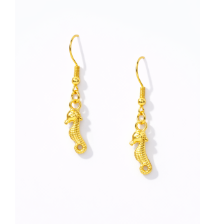 Handmade Gold Seahorse Dangling Earrings Supporting Awareness for Chronic Rare and Invisible Illnesses