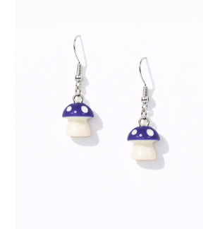 Handmade Purple Mushroom Dangling Earrings Supporting Awareness for Chronic Rare and Invisible Illnesses