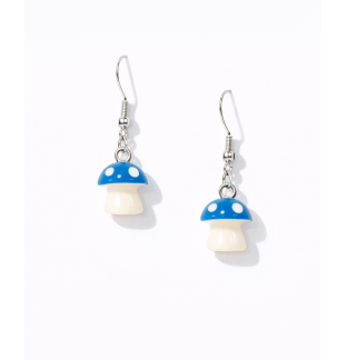 Handmade Blue Mushroom Dangling Earrings Supporting Awareness for Chronic Rare and Invisible Illnesses
