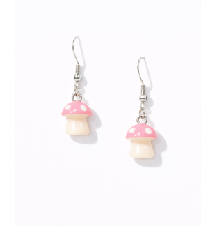 Handmade Pink Mushroom Dangling Earrings Supporting Awareness for Chronic Rare and Invisible Illnesses