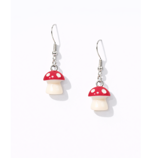Handmade Red Mushroom Dangling Earrings Supporting Awareness for Chronic Rare and Invisible Illnesses