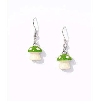 Handmade Green Mushroom Dangling Earrings Supporting Awareness for Chronic Rare and Invisible Illnesses