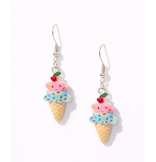 Handmade Pink Blue Ice Cream Cone Dangling Earrings Supporting Awareness for Chronic Rare and Invisible Illnesses