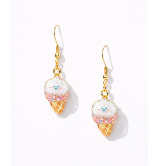Handmade White Pink Smiley Ice Cream Cone Dangling Earrings Supporting Awareness for Chronic Rare and Invisible Illnesses