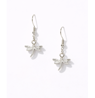 Handmade Silver Dragonfly Dangling Earrings Supporting Awareness for Chronic Rare and Invisible Illnesses