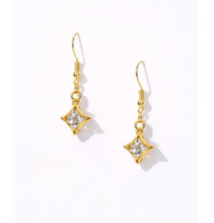 Handmade Clear Stone Gold Diamond Shape Dangling Earrings Supporting Awareness for Chronic Rare and Invisible Illnesses
