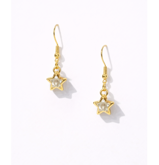 Handmade Clear Stone Gold Star Shape Dangling Earrings Supporting Awareness for Chronic Rare and Invisible Illnesses