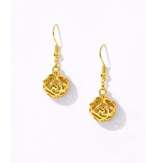 Handmade Gold Rose With Clear Stone Dangling Earrings Supporting Awareness for Chronic Rare and Invisible Illnesses