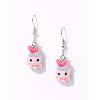 Handmade Cute Light Pink Octopus Dangling Earrings Supporting Awareness for Chronic Rare and Invisible Illnesses