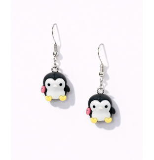 Handmade Cute White Black Penguin Dangling Earrings Supporting Awareness for Chronic Rare and Invisible Illnesses