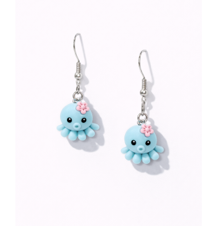Handmade Cute Blue Octopus Dangling Earrings Supporting Awareness for Chronic Rare and Invisible Illnesses