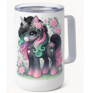 Pink Black Teal Unicorn White Travel Mug Rare, Chronic & Invisible Illness Awareness and Support