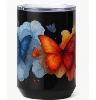 Multicolored Butterflies Black Travel Mug Rare, Chronic & Invisible Illness Awareness and Support