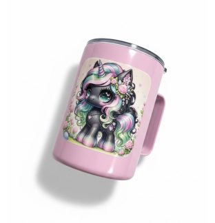 Pink Black Green Unicorn Pink Travel Mug Rare, Chronic & Invisible Illness Awareness and Support