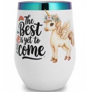 The Best Is Yet To Come Unicorn White Travel Cup w/ Iridescent Rim Hope Strength Fighter Rare, Chronic & Grow Positive Thoughts Unicorn Invisible Illness Awareness and Support
