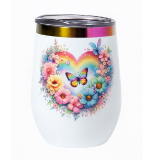 Rainbow Butterfly Heart Strength Fight Survival White Travel Cup w/ Iridescent Rim Hope Strength Fighter Rare, Chronic & Grow Positive Thoughts Unicorn Invisible Illness Awareness and Support