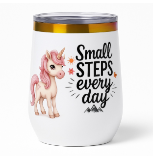 Small Steps Every Day Fight Survival White Travel Cup w/ Iridescent Rim Hope Strength Fighter Rare, Chronic & Grow Positive Thoughts Unicorn Invisible Illness Awareness and Support ( Copy )