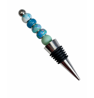 Handmade Blue Teal Beaded Wine Stopper Supporting Awareness For Chronic Rare & Invisible Illnesses