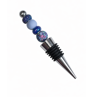 Handmade Blue Periwinkle Stained Glass Beaded Wine Stopper Supporting Awareness For Chronic Rare & Invisible Illnesses